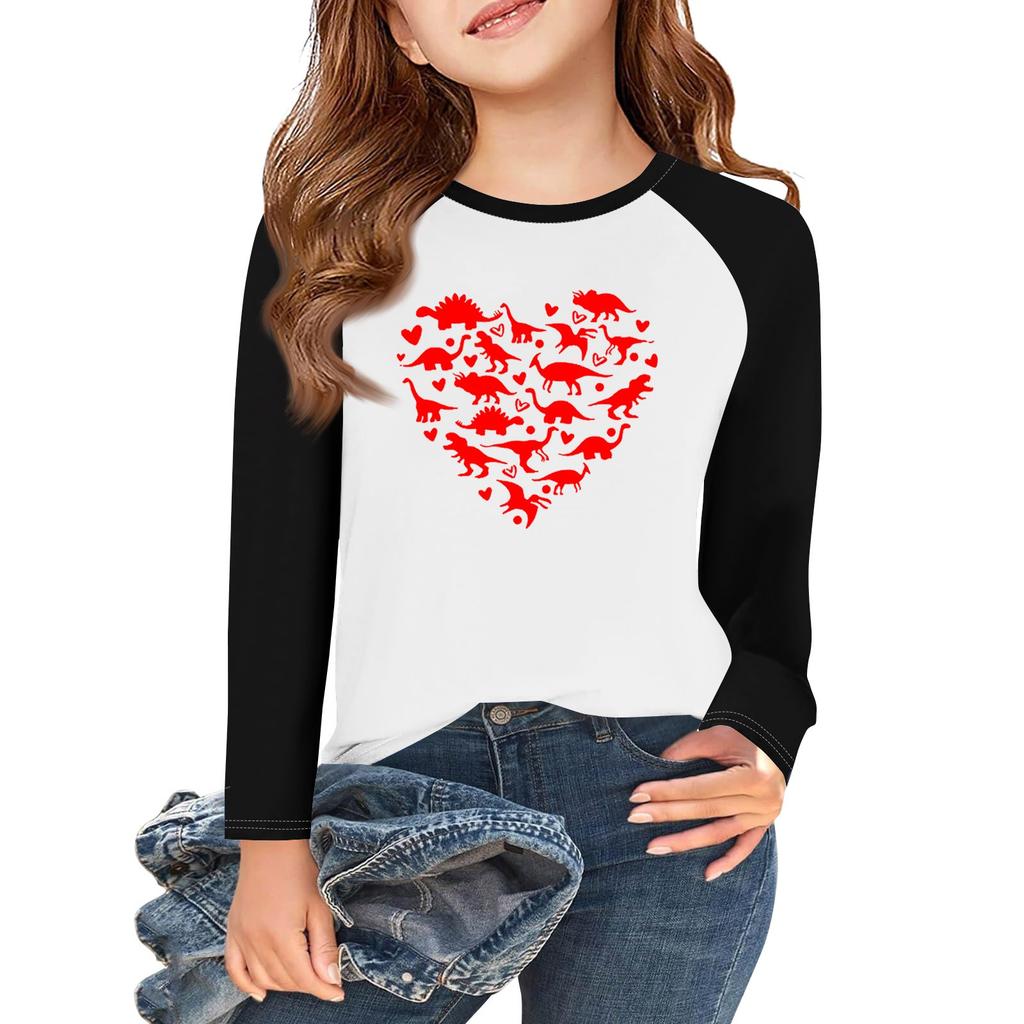 Tricouri pentru fete cu mânecă lungă Love Valentine's Day Tricouri pentru copii de toamnă Tricouri de bază cu decolteu rotund 5-14 ani