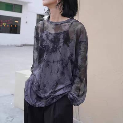 Tie-dye tričko s dlouhým rukávem jaro snadné tenké ležérní pohodlné top ženy
