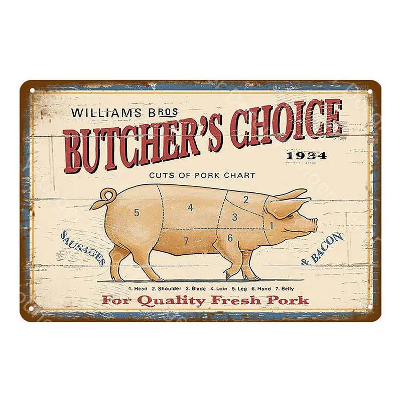 Family Butchers Tin Signs Beef Cuts Duck Eggs Wool Vintage Metal Plaque Farmhouse Farm Shop Wall Decor Cow Pig Poster YI-120