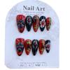 Handmade Wearable Red 3D Floral Almond-Shaped Nail Art Stickers, Reusable & Removable