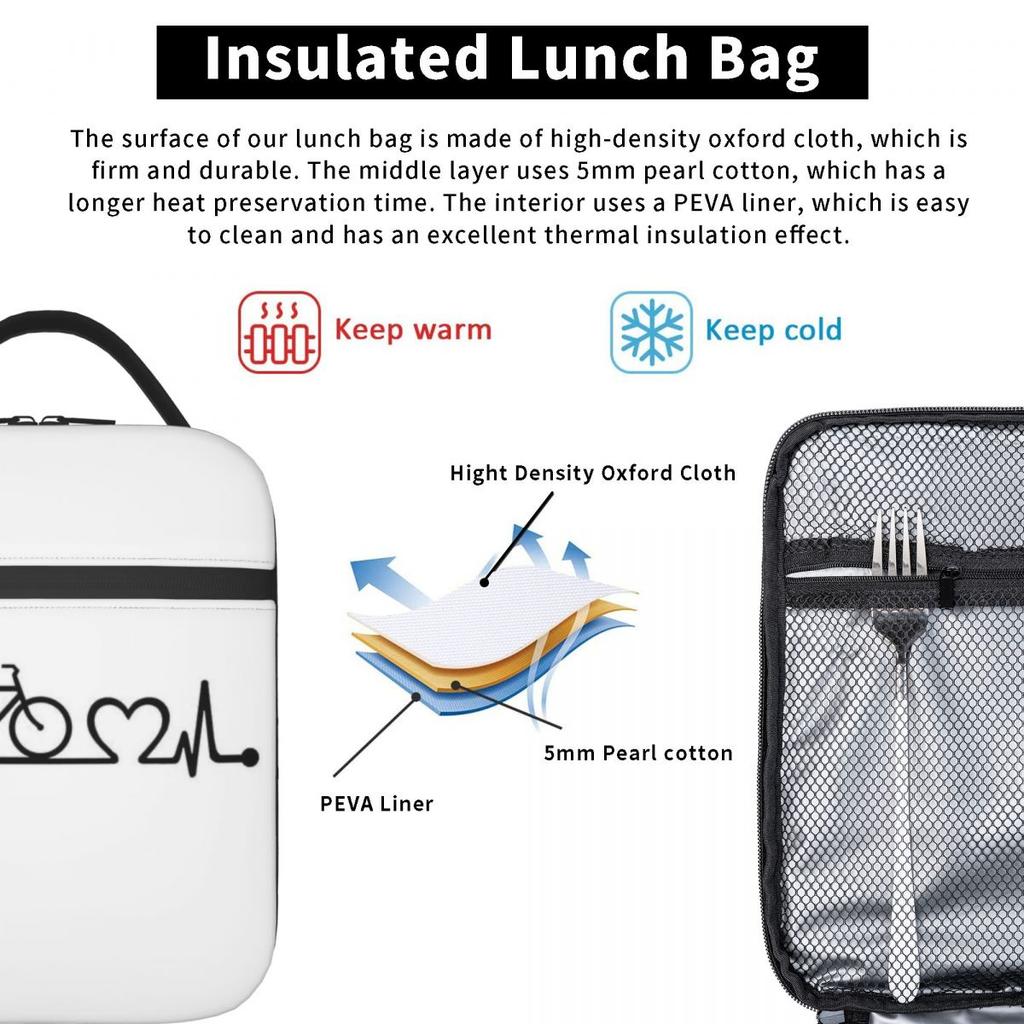 Mountain Bike Cycling Pulse Insulated Lunch Bag for Women Kids Leakproof Food Boxes Thermal Lunch Box Tote