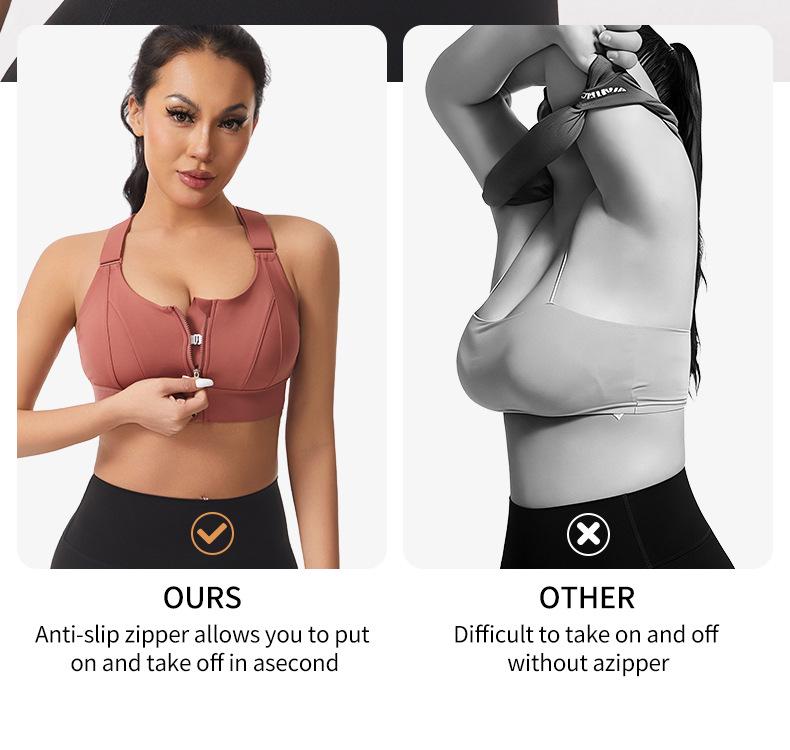 High-Elasticity Shockproof Sports Bra with Front Zipper, Plus Size, Anti-Sagging, Beautiful Back Design