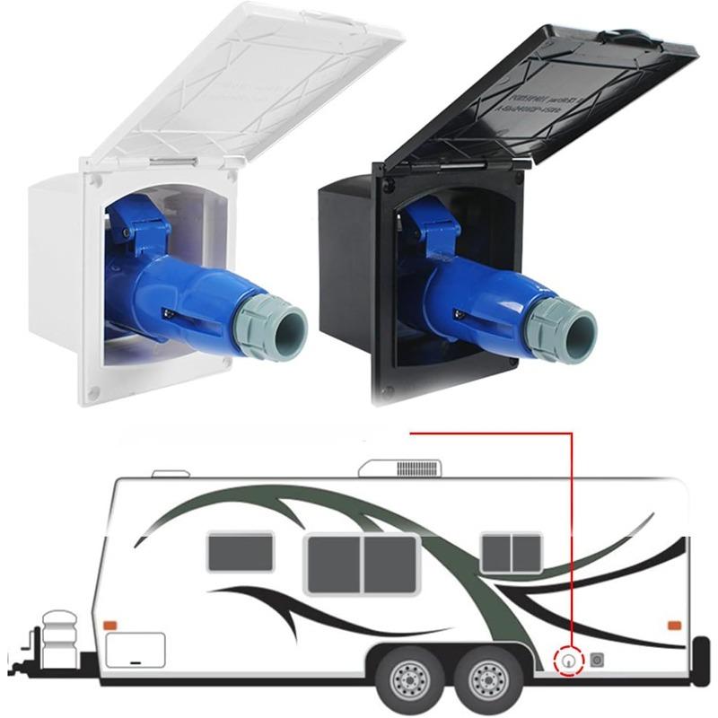 RV Camper Marine Boat Accessories 220-240V 16A Caravan Plug Socket Waterproof Kit With Cover Flush Hook-Up Charger HD