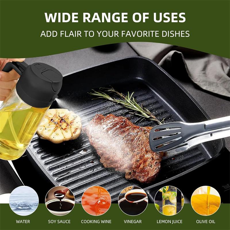 

Бутылка для масла Распылитель масла для приготовления пищи - 2 в 1 470 мл Диспенсер для оливкового масла для кухонных гаджетов, аэрофритюрницы, салата и барбекю чёрный