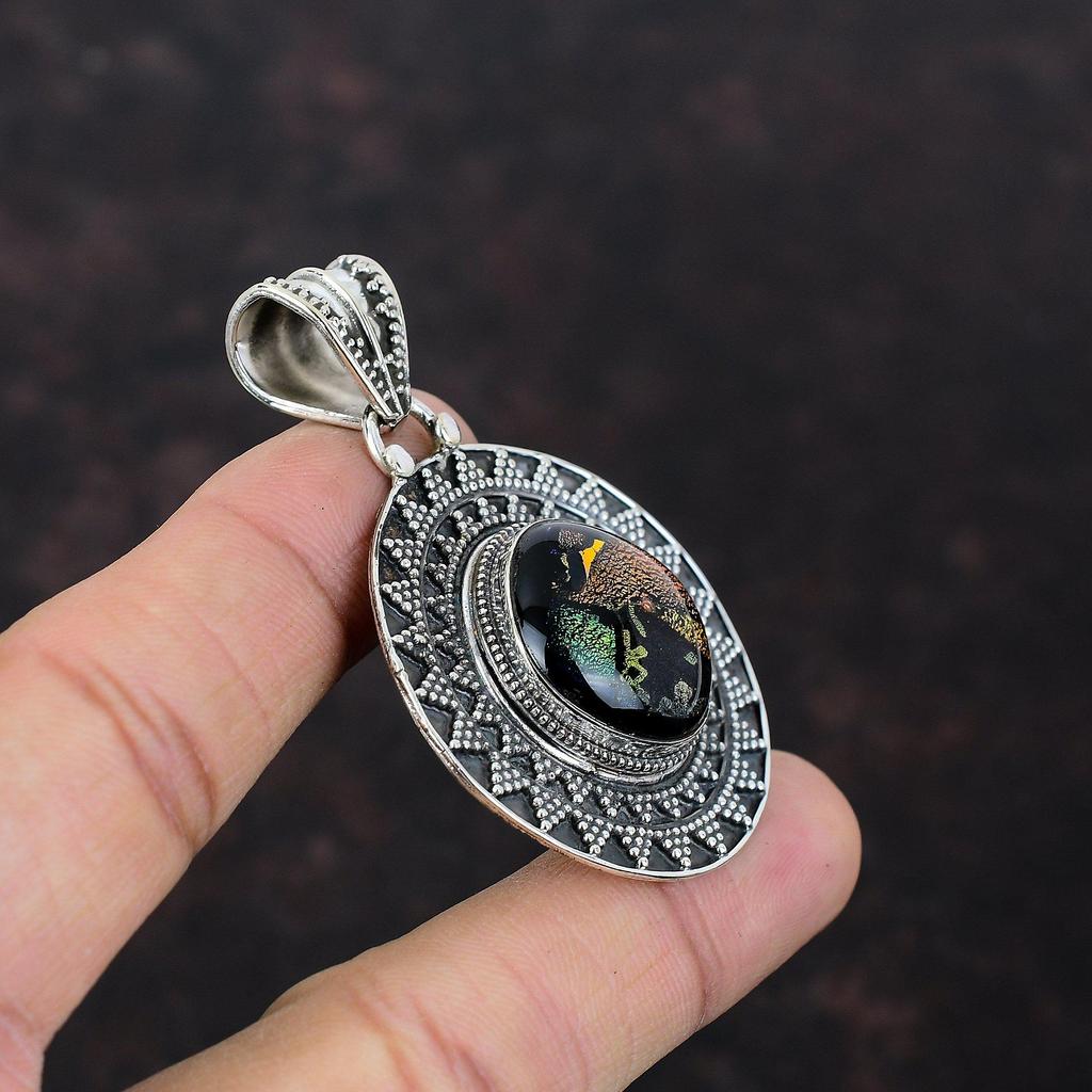 American Dichroic Glass Pendant Original Gemstone Jewelry 925 Sterling Silver Pendant Handmade Amazing Jewelry Vintage Pendant Gift For Wife