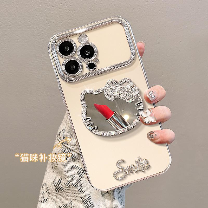 Cat Mirror Bracelet Compatible with iPhone 15, Phone Case, 13 Pro Max Electroplated Large Window, 16 Premium Look, Xiaomi 14