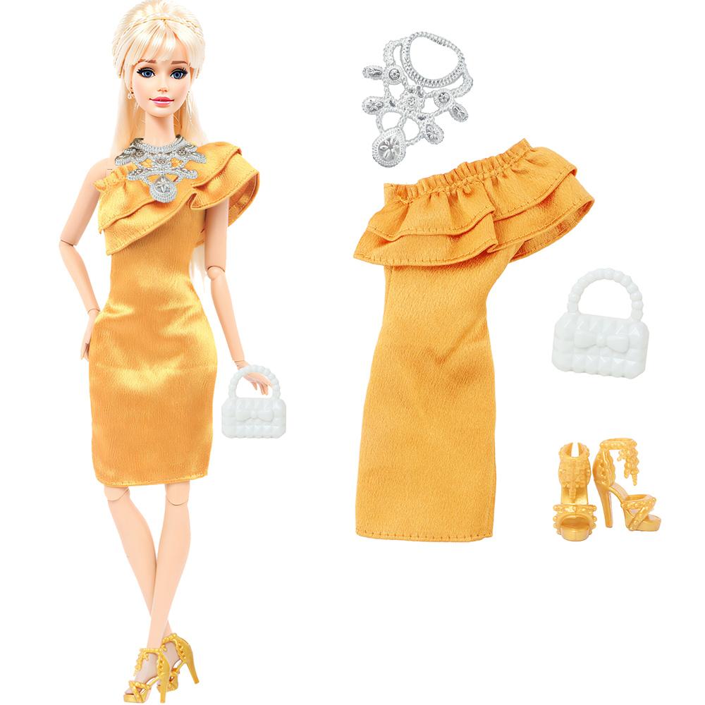 4 Pcs/Set Fashion Doll Clothes for 30cm Doll 30 Cm Girl Doll Shiny Dress Outfit + Accessories Shoes Handbag Kids Toy Gift