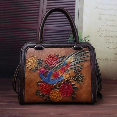 Phoenix Flowers Embossing Shoulder Bags for Women Fashion Genuine Leather Handbags Fashion Crossbody Bag Purse GZW