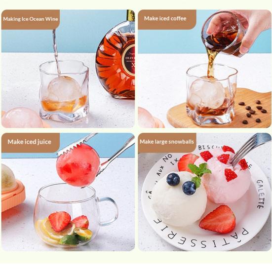 Silicone Ice Ball Mold 4-Cavity Large Sphere Tray for Whiskey Summer Drinks Easy-Release Food-Grade Ice Cube Maker Reusable Cocktail Freeze Tray