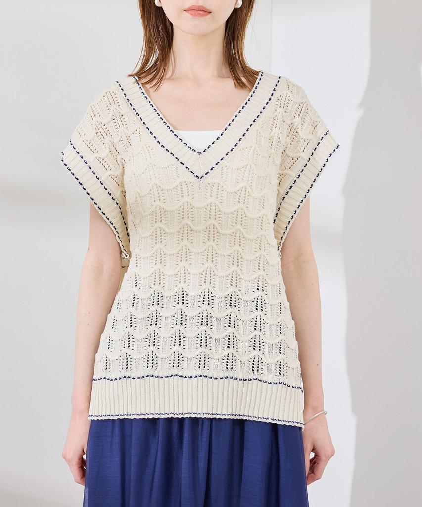 ROPE PICNIC Stitch Openwork Knit Vest GDM45000 38 Women's Color-Coordinated Off-the-Shoulder (15)