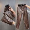 Mode Y2k Lederhose PU Lässig Gerade Hosen Locker Schlankend Übergröße Hohe Taille Haremshose Damen