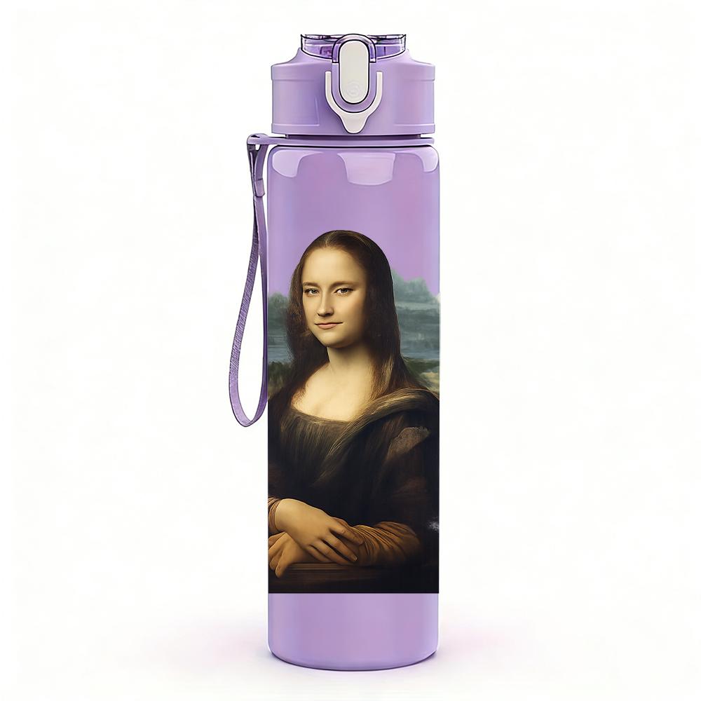 1PC Mona Lisa Classic Portrait 750ml Color Plastic Sports Water Bottle Leakproof Flip Straw Lid For Sports Office Home Use
