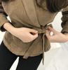 Deep Khaki Suit Collar Waist-Cinching Shirt Tie-up Top for Women - Autumn/Winter 2023 European Style.