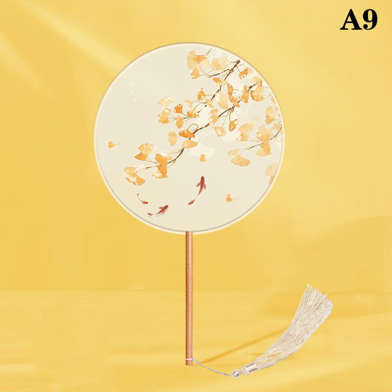 Chinesischer Runder Handfächer Vintage Druck Seidenfächer Antike Quaste Tanzhandfächer Cheongsam Tang Anzug Hochzeitsfeier Accessoires