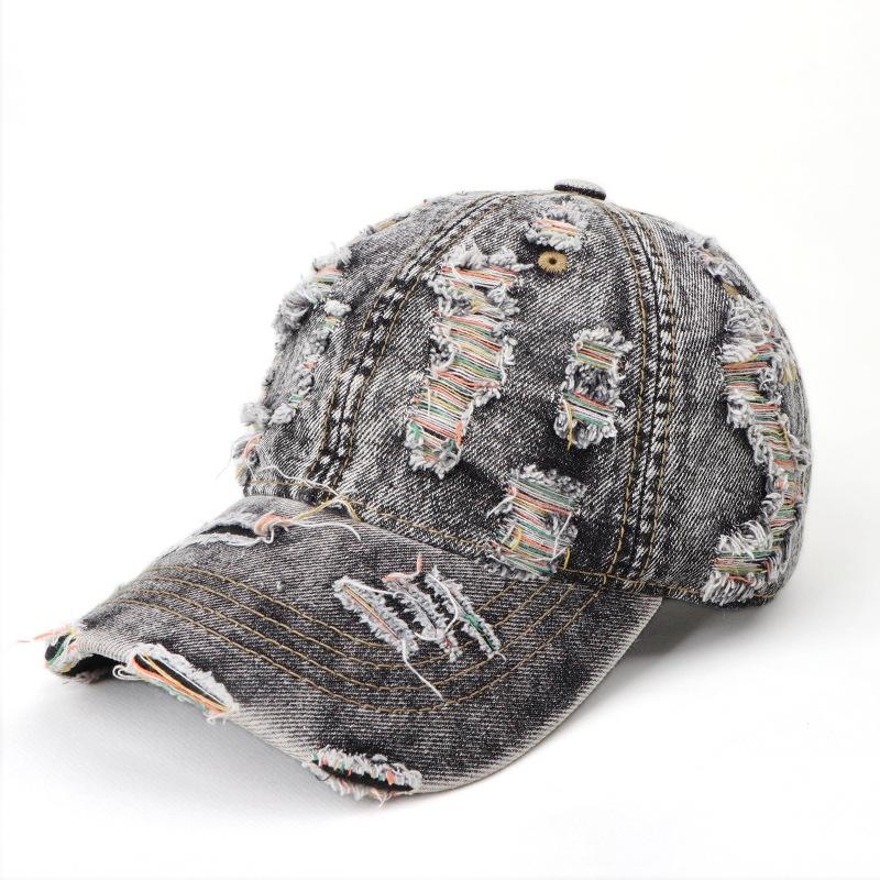 Distressed Tactical Retro Baseball Cap Hole Cap Korean Version Sun Hat Hole Spring Autumn Wash Denim Cap Hip Hop Fitted Cap