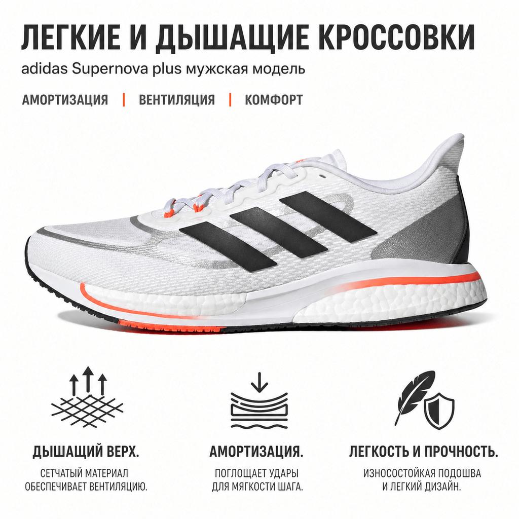 adidas Supernova+ Bianco Rosso Solare Scarpe da Ginnastica da Uomo Bianco Nuvola Nero Core FY2858