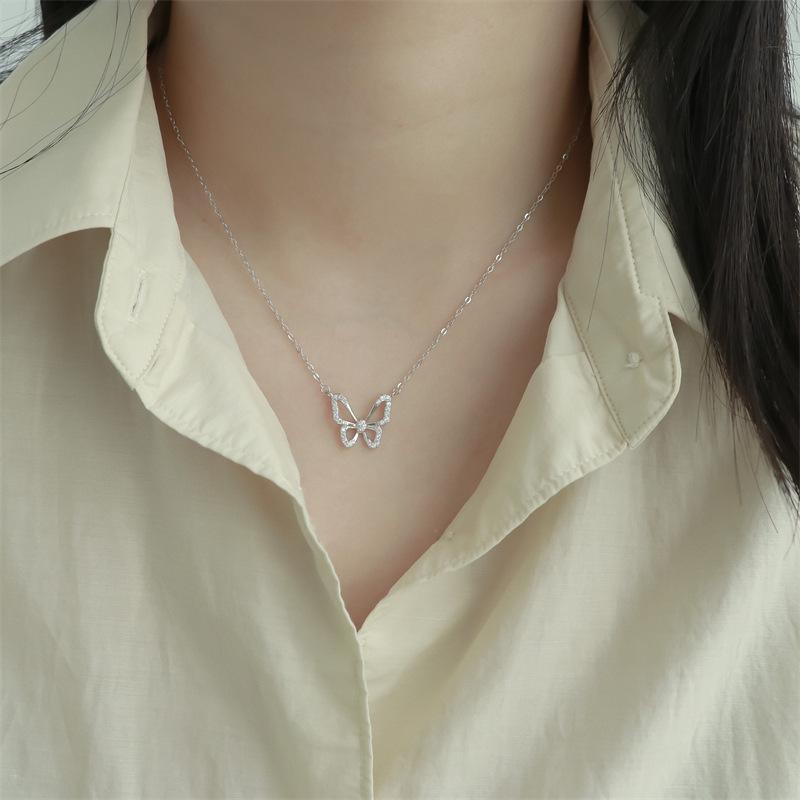 Fairy zircon butterfly necklace silver ins minimalist cold wind versatile collarbone chain temperament neck chain