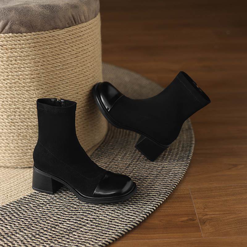 Krazing Pot Flock Winter Round Toe Modern Platform Size 33 Boots Size 43 Women Fashion British School Elastic Ankle Boots