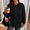 Fall Winter Women's Solid Color Loose Button Crew Neck Patchwork Long Sleeve Sweatshirt
