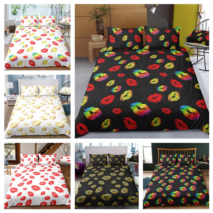 

Комплект постельного белья с принтом губ, индивидуальный пододеяльник и наволочка с красным рисунком губ, полноразмерный микрофибра, сексуальное и удобное украшение для дома