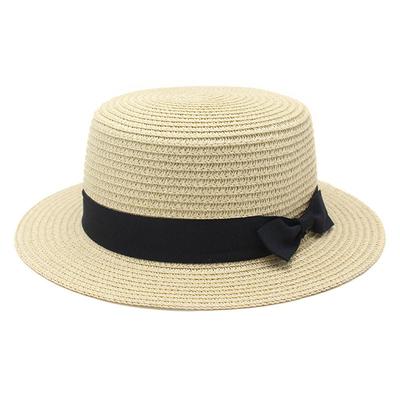 Straw Hat Sun Hat Trendy Girl Summer, Flat Edge Bow Straw, Flat Top Top Hat Sun Protection Beach Hat