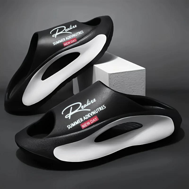 Lightweight EVA Slide Black and White Cartoon Design, Exposed Toes, Comfortable All Year Round, Casual Indoor/outdoor
