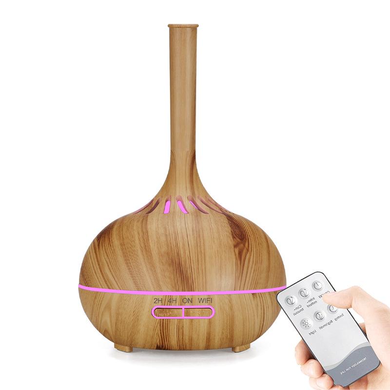 Remote-Controlled Wood Grain Aromatherapy Humidifier with Seven-Color LED Lamp