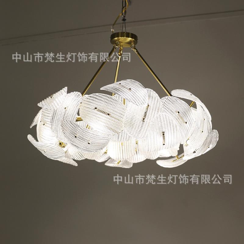 Glass Petal Ceiling Chandeliers 2024 New LED Lights Luxury Long Hanging Lamps Modern Home Decoration Lustres for Dining Table