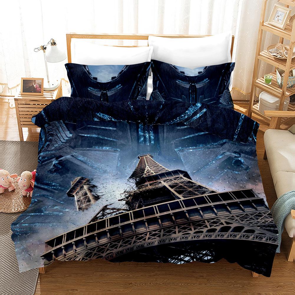Doomsday Duvet Cover Statue of Liberty Eiffel Tower Bedding Set Polyester World Disaster Theme Comforter Cover for Boy Teen King