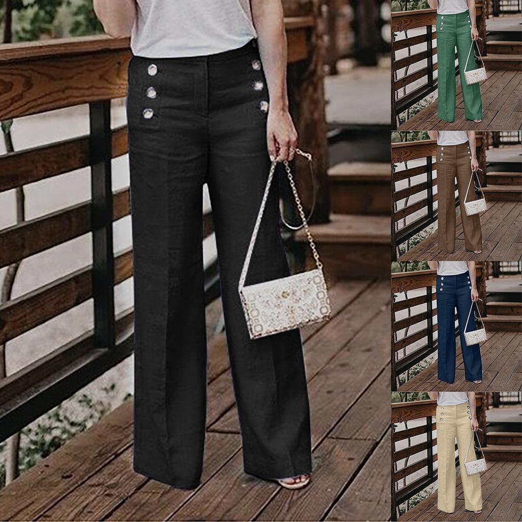 

Plus Size Women s Summer Fashion Casual High Waist Button Wide Legs Long Pants