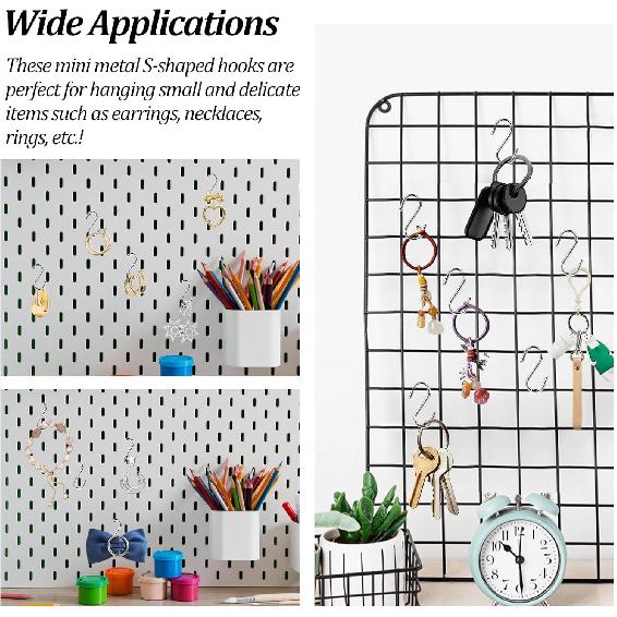 100 Pcs Mini S Shaped Hooks - 1/2 Inch Craft Hanging Hooks for DIY Jewelry Key Chain Connectors (Silver)