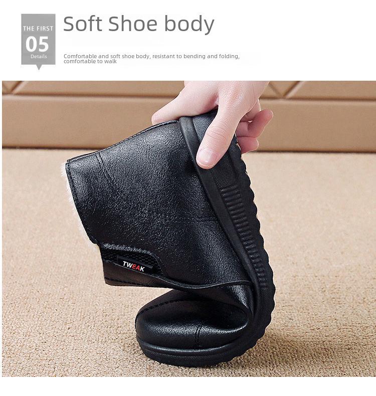 Women's Winter Velvet-Lined Warm Cotton Leather Shoes - Soft Soles for Middle-Aged & Elderly