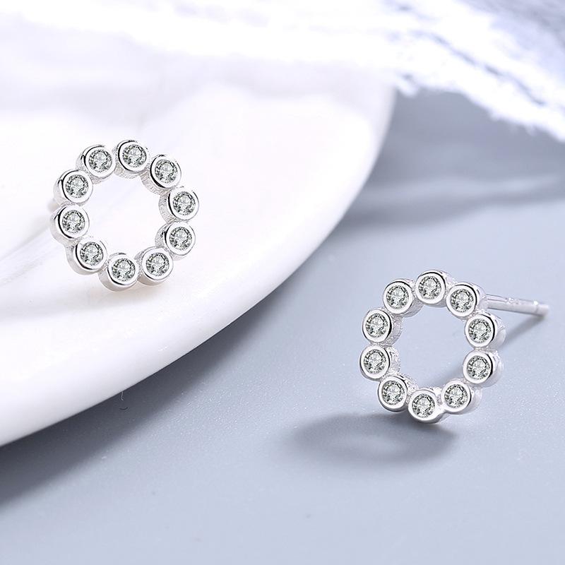 S925 Sterlingsilber Schlichter Voll-Diamantring Ohrstecker Koreanischer Stil Süßer Joker Damen Silberschmuck