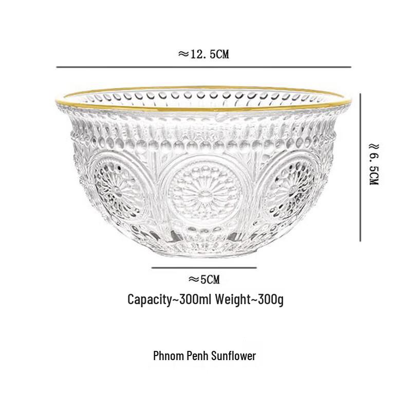 Elegant Embossed Gold Rim Glass Bowls