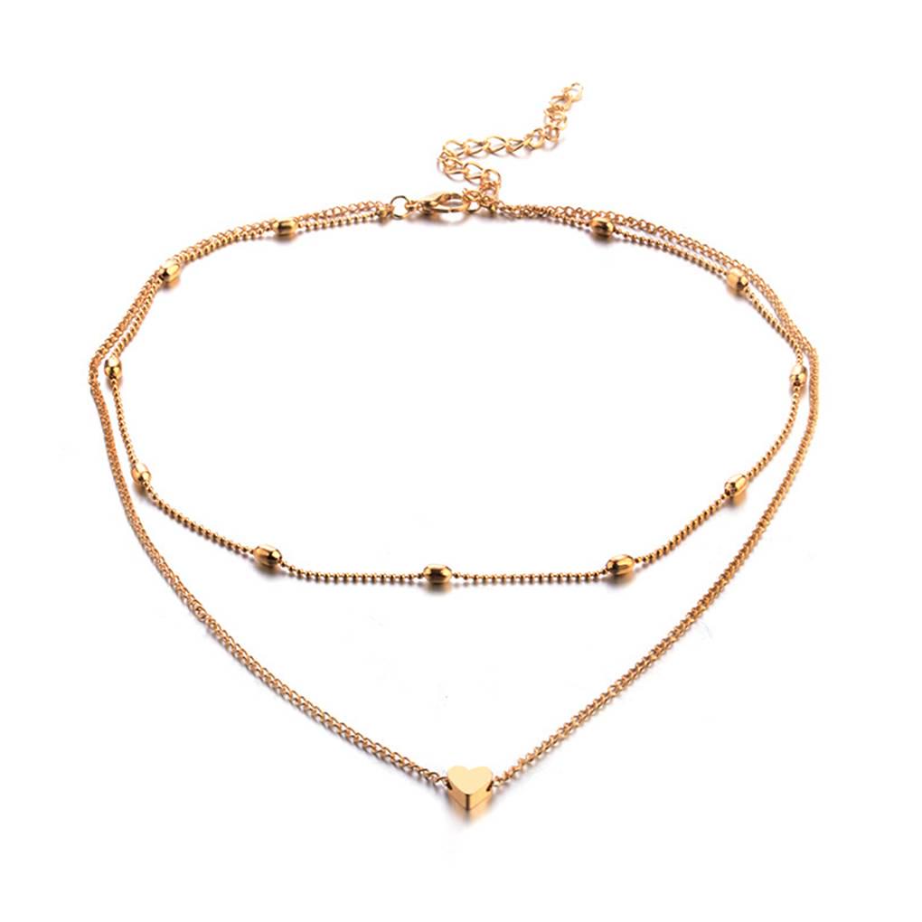 Multi Layers Heart Pendant Women Girl Clavicle Necklace Plating Alloy Adjustable Neck Decorative Jewelry