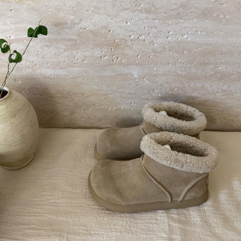 

Guttega~ Retro round head ugly cute short boots women s velvet low-top snow boots warm big cotton shoes thick-soled fluffy boots 40 хаки
