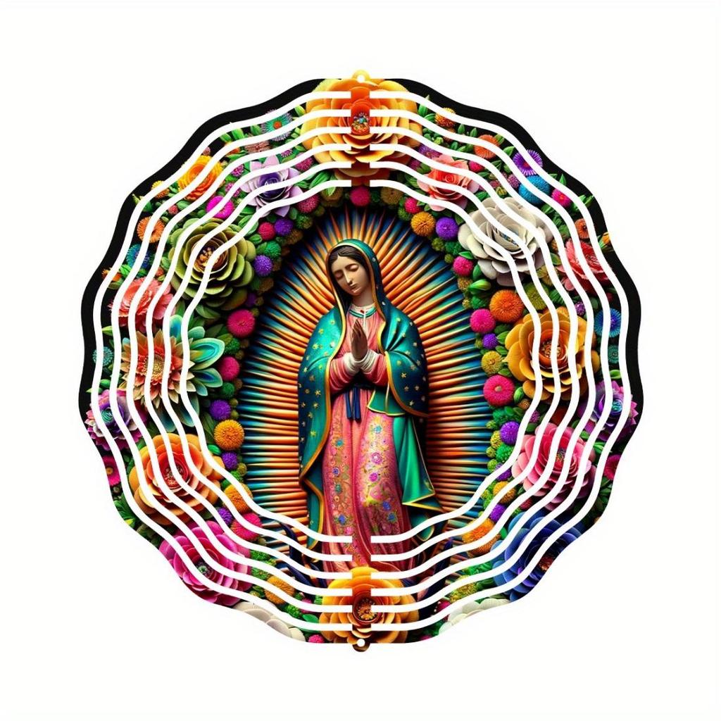 Multicolor Metal Wind Spinner Ornament with Swivel Hook - 25.4 cm Double Sided Circular Garden Decor featuring a Portrait Design, Ideal for Yard
