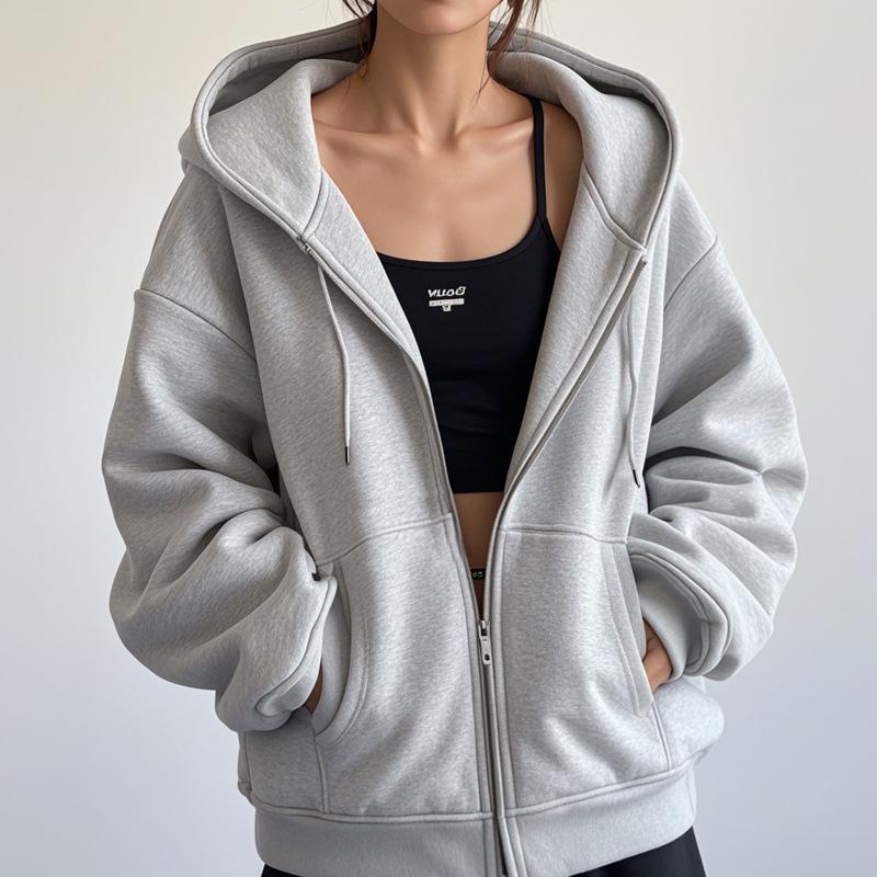 

Кардиган унисекс с капюшоном из бархата: Новый однотонный стиль молнии для осени/зимы M