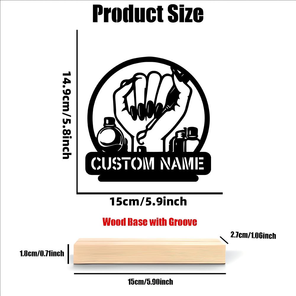 

1 pc nice nail salon Personalized Name Metal Statue With Wood Base Metal Ornament Metal Sculpture Handicraft With Wood Base Width15cm