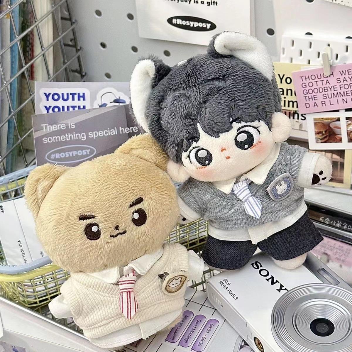 

10cm Plain Cotton Doll Clothes: School Vest Set for 20cm Dolls Gray Rabbit 3-piece