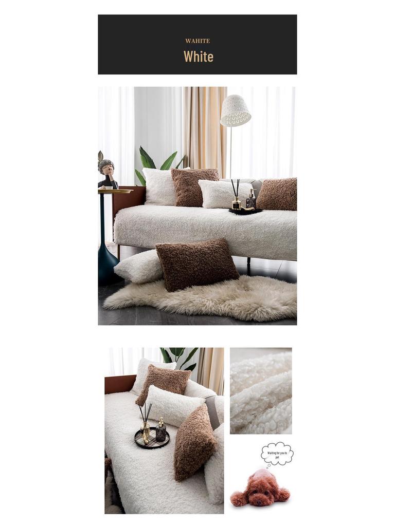 American Light Luxury Non-Slip Teddy Fleece Sofa Cushion | Thick Plush Universal Cover for Leather Sofas