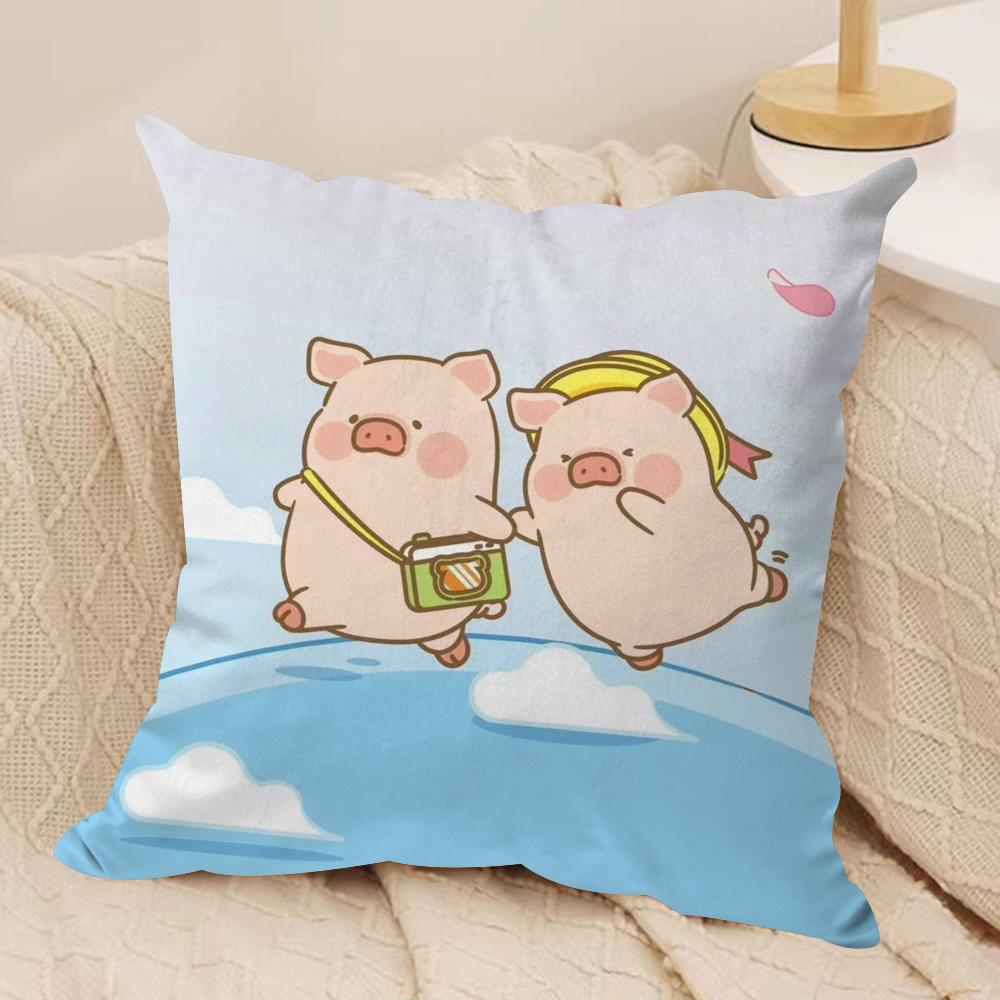 Cartoon L-Lulu Pig Pink Cushion Cover Silky Short Plush Double-Sided Printed Pillow Case for Sofa All Seasons Home Decor Gift