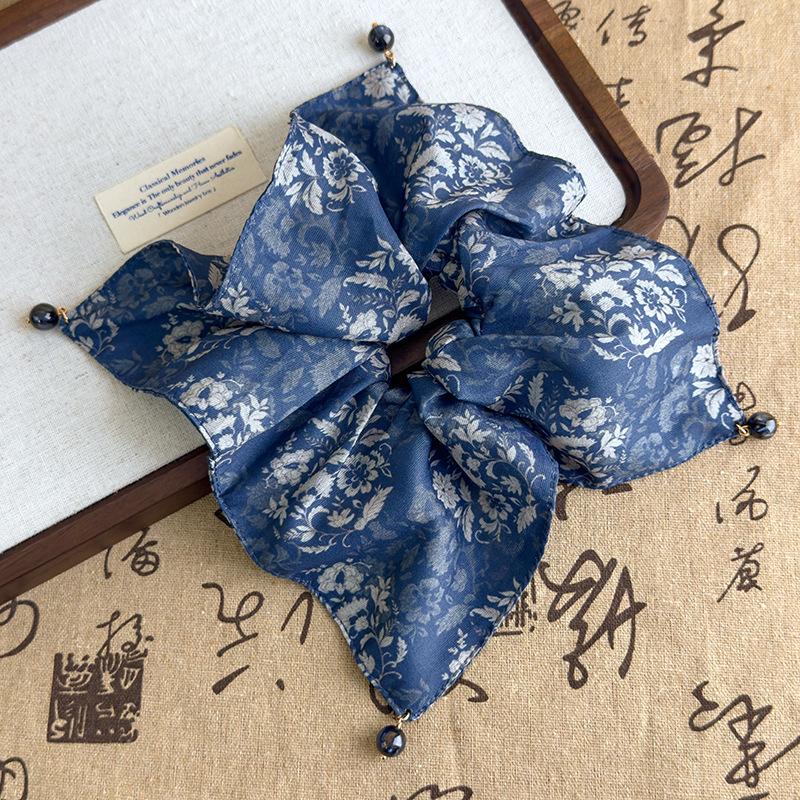 French Style Stain Scrunchies Ponytail Holder Rubber Bands Pearl Square Hair Rope Ties Elastic Hair Bands Women Hair Accessories