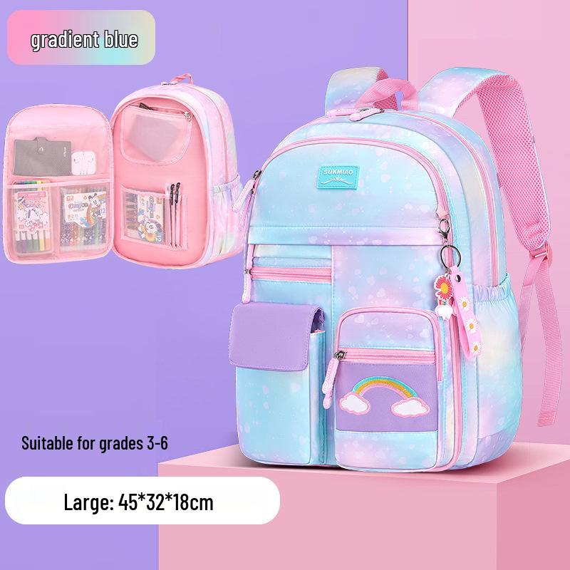 Rainbow Lightweight Girls' Backpack: Load-Reducing, Spine-Protecting, High-Capacity for Grades 1-6