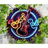 MUXER Retro Rock and Roll Neon Sign 8 Inch Metal Wall Art Vintage Round Plaque Bar Garage Man Cave Bedroom Decor