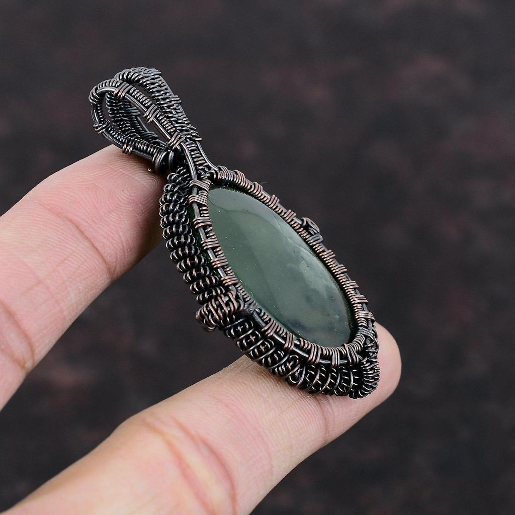 Prehnite Pendant Copper Wire Wrapped Gemstone Pendant Handmade Pendant Wire Wrapped Jewelry Birthstone Pendant Copper Jewelry Gift For Wife