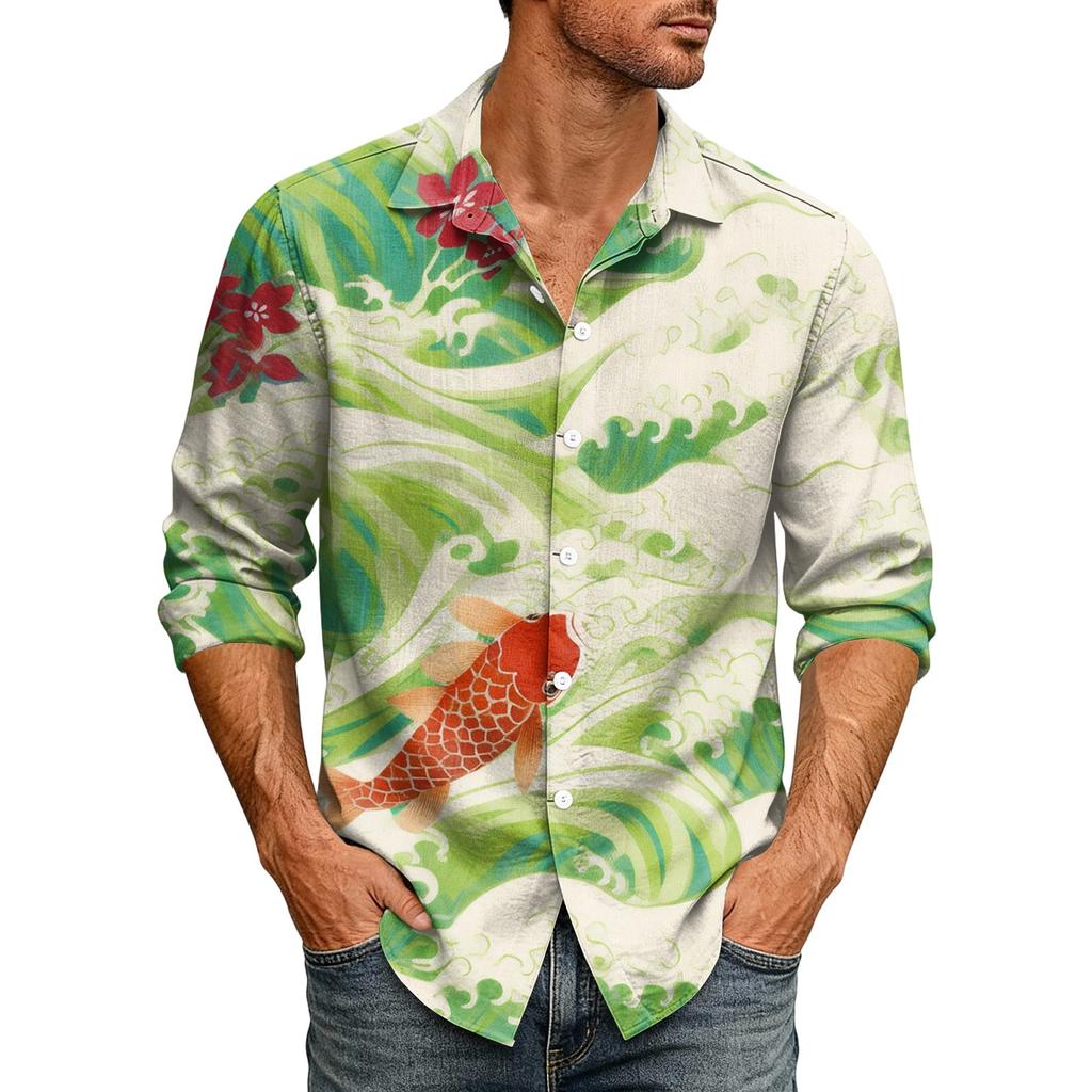 Hawaii Print - Men's Casual Long-Sleeved Shirt