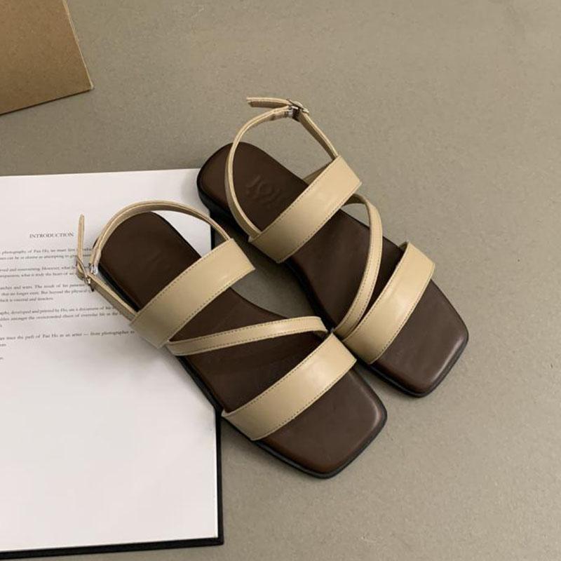 Mode Comemore Zehensandalen Damen 2025 Sommer Retro Weiche Flache Sohle Römische Schuhe Lässig Eckige Zehen Lederriemen Sandalias Mujer