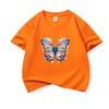 Kids Cotton T Shirt Blue Colorful Floral Butterfly Print Crew Neck Short Sleeve Tee Casual Boys Girls Summer Tops