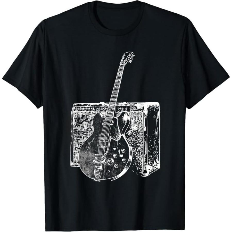 Guitar Graphic T-Shirt - Black Cotton Tee with Bold White Instrument Print for Music Lovers S